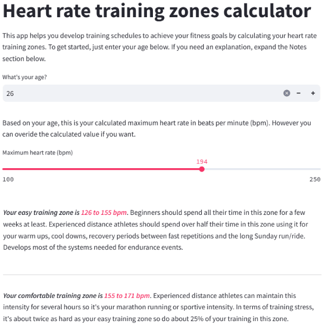 Heart rate training zone software screengrab